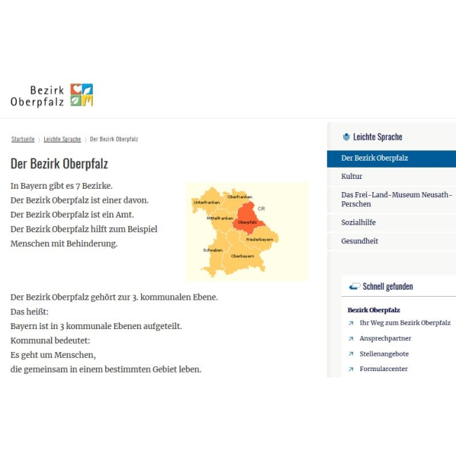 Leichte Sprache auf der Webseite des Bezirks Oberpfalz