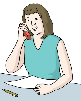 Das Bild zeigt eine Frau, die am Telefon spricht. Vor ihr auf dem Tisch liegen ein Blatt Papier und ein Stift.